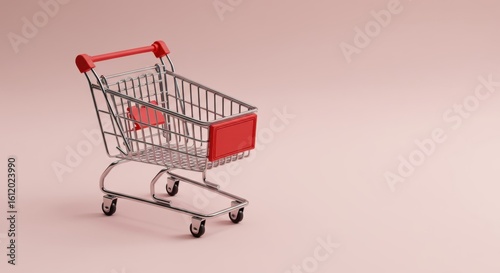 Close up of a miniature shopping cart with red accents