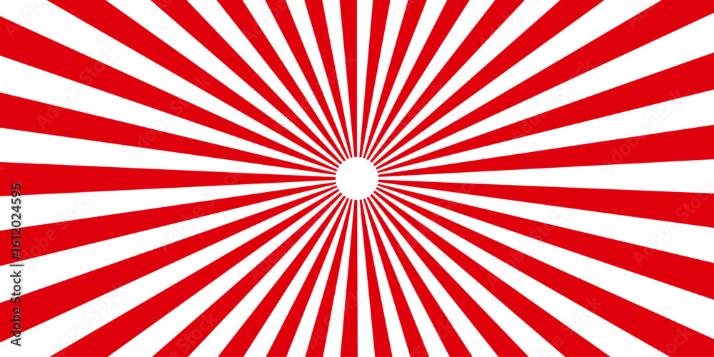 Fototapeta premium Radial sunburst pattern with converging lines creating a bold optical and geometric visual effect. Red and white sunburst design on a transparent background. Sun Burst or Rays vector illustration