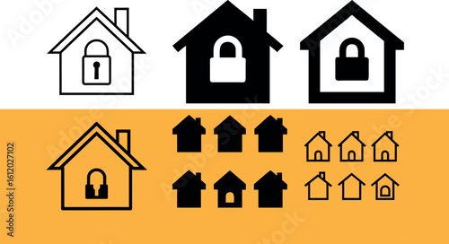 House icons with locks and various styles home security