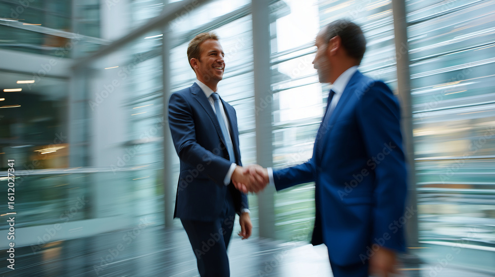 Dynamic Business Handshake in Modern Atrium Dynamic Business Handshake in Modern Atrium
