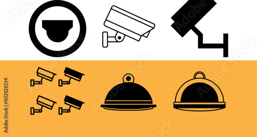 Security cameras and serving domes icons cctv surveillance