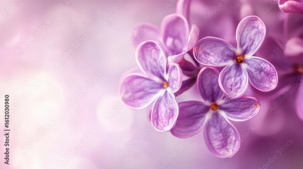 Obraz premium Delicate Purple Lilac Flowers with Soft Background Bokeh Effect