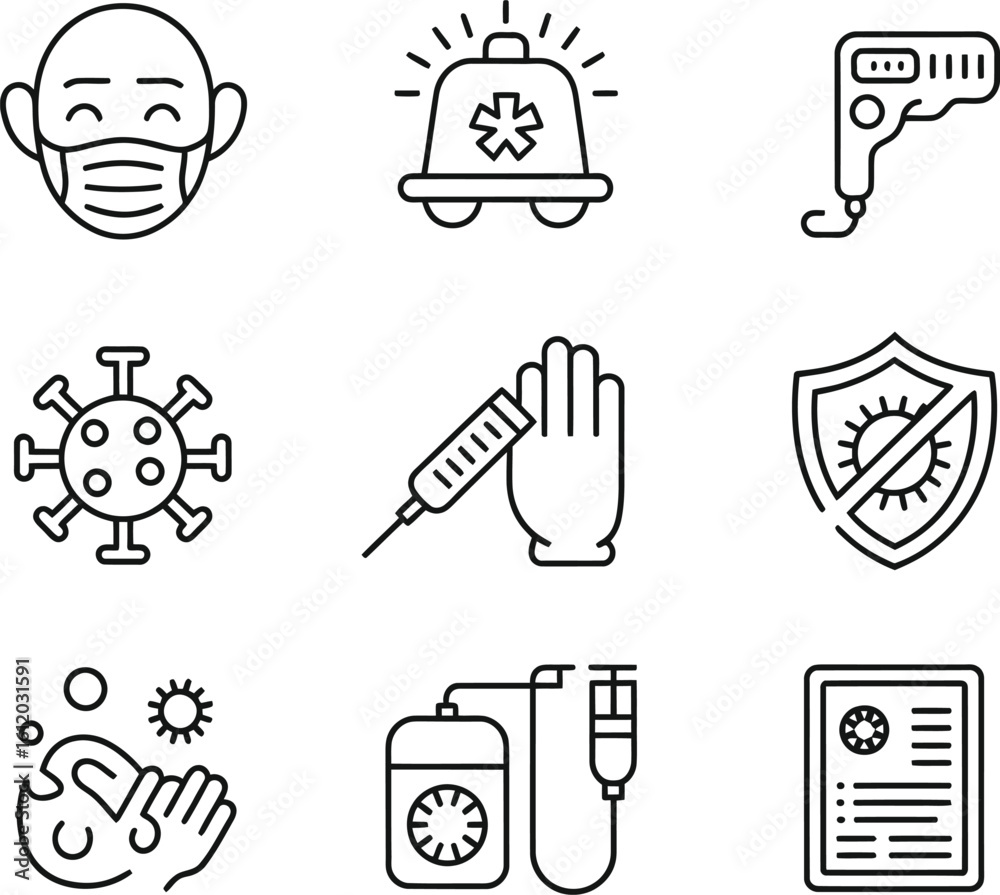 Fototapeta premium Collection of medical icons related to health and safety measures