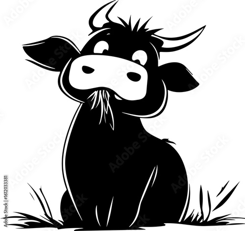 Cartoon Bull Eating Grass Illustration