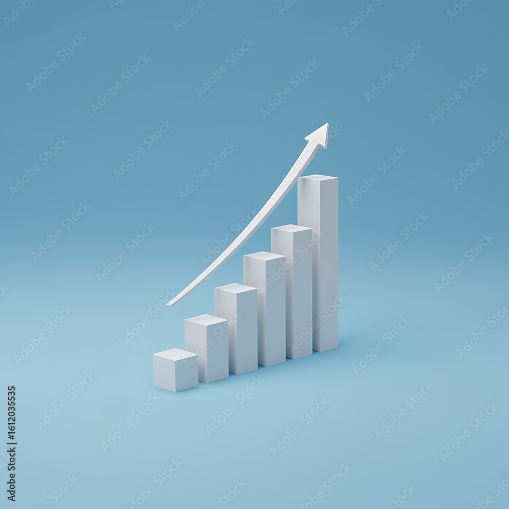 Upward Trend 3D Render of Ascending Bar Graph Showing Growth and Progress Upward Trend 3D Render of Ascending Bar Graph Showing Growth and Progress