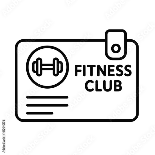 Fitness club membership card graphic in minimalist black outline style  