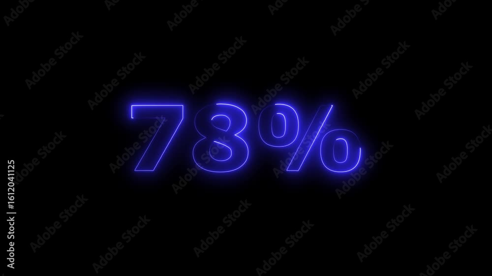 Glowing Blue Neon 78 Percent Symbol on Black Background Digital Animation Glowing Blue Neon 78 Percent Symbol on Black Background Digital Animation