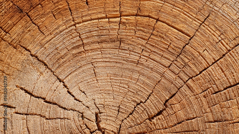 Naklejka premium Tree rings in cross-section of freshly cut oak log. Natural wood grain patterns