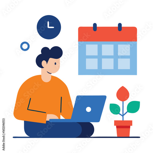 Person managing daily routine while working from home isolated on white background