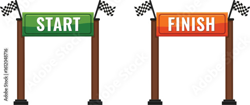 Illustration of start and finish line markers with checkered flags