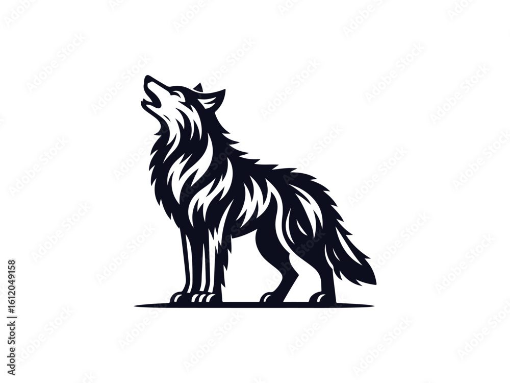 Obraz premium Howling Wolf Silhouette with Detailed Fur Design