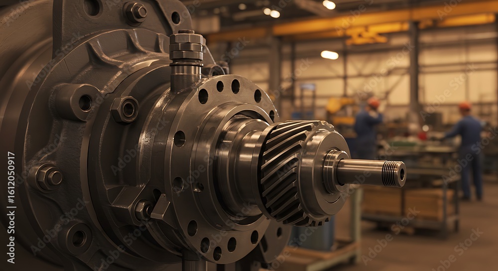 Industrial machinery gears, steel wheels, and mechanical parts power a factory's engine Industrial machinery gears, steel wheels, and mechanical parts power a factory's engine
