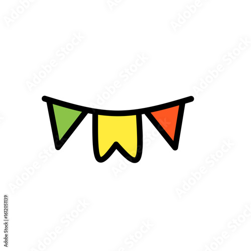 Festive flag garland vector illustration. Retro bunting in simple flat style, isolated. Carnival, birthday, circus border decoration.