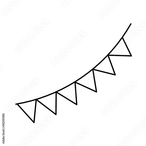 Festive flag garland vector illustration. Retro bunting in simple flat style, isolated. Carnival, birthday, circus border decoration.