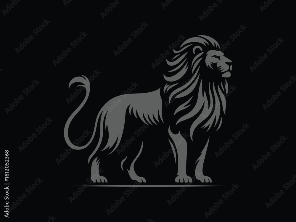Fototapeta premium Majestic Lion Silhouette Standing with Flowing Mane