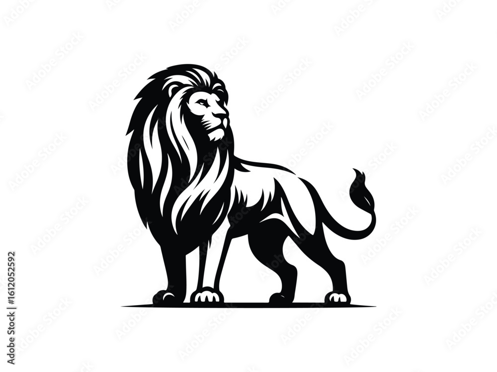 Fototapeta premium Majestic Lion Silhouette Standing with Flowing Mane