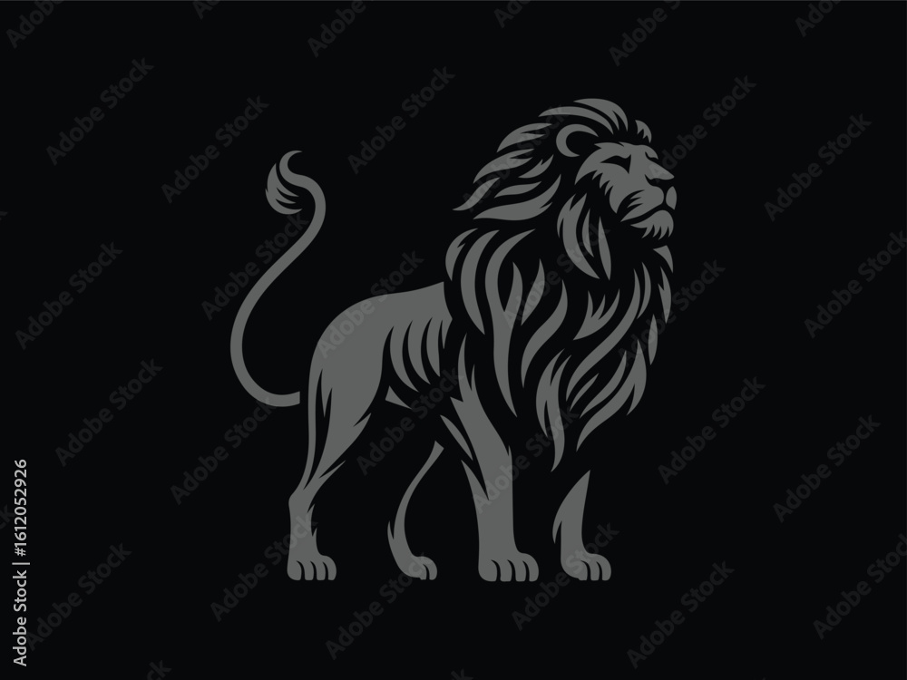 Fototapeta premium Majestic Lion Silhouette Standing with Flowing Mane