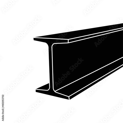 A black and white illustration of an i beam with a perspective view on a white background space well
