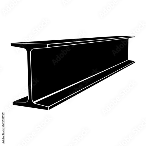 A black and white illustration of an i beam isolated on a white background in a low angle view