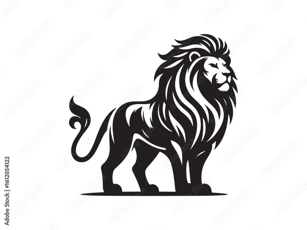 Fototapeta premium Majestic Lion Silhouette Standing with Flowing Mane