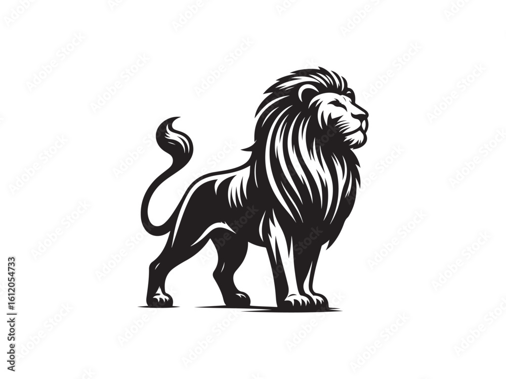 Fototapeta premium Majestic Lion Silhouette Standing with Flowing Mane