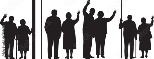 Group of people raising glasses in celebration silhouette