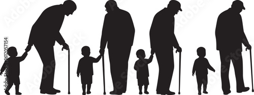 Generations of life from childhood to old age silhouette