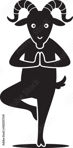 Goat performing a yoga tree pose silhouette