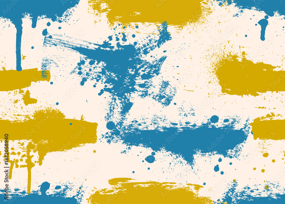 Fototapeta premium Seamless pattern brush strokes. Paintbrush seamless background. Grunge design elements. Rectangle color text boxes. Dirty distress texture banners. Ink color splatters. Vector grungy painted objects.