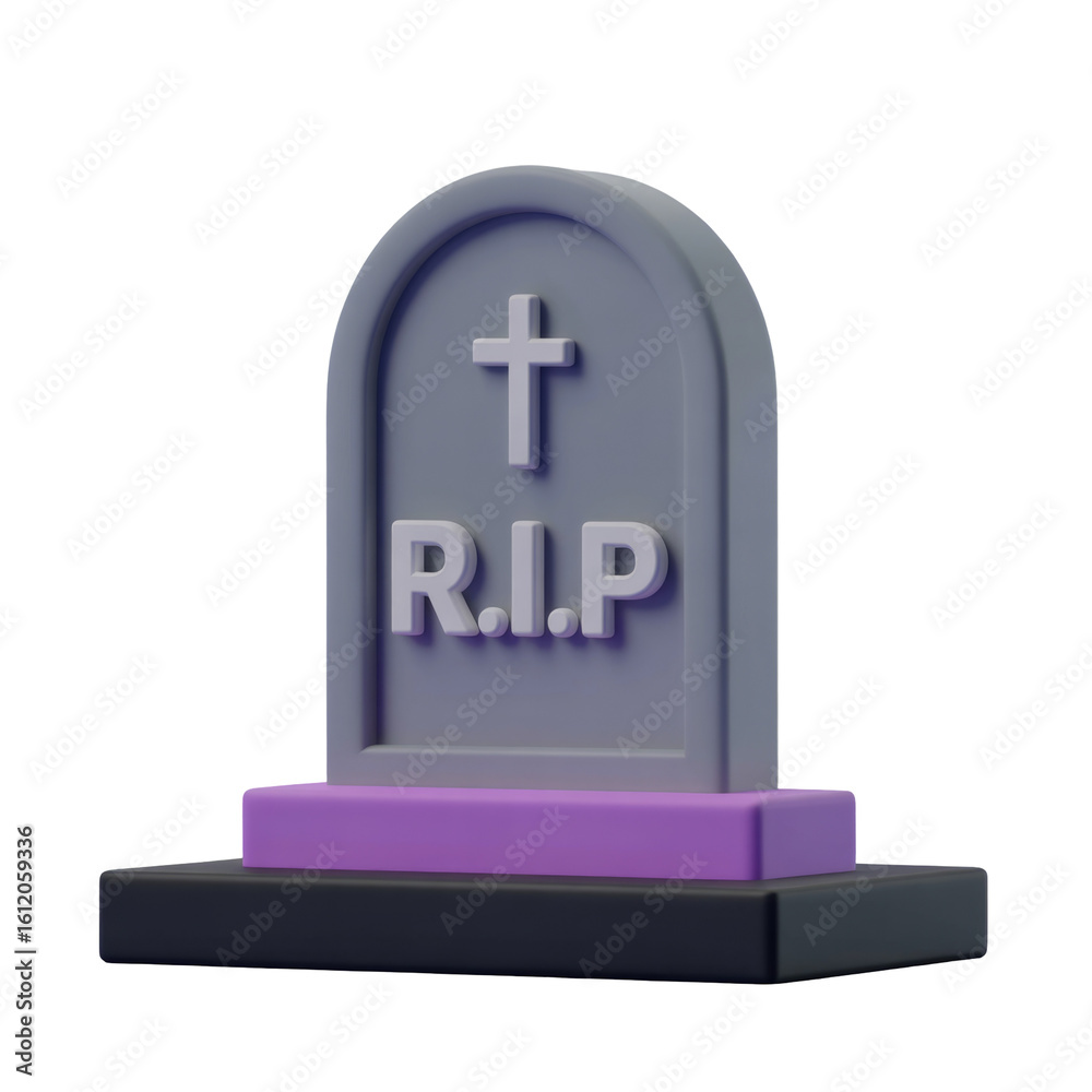 Obraz premium 3d rendered tombstone illustration with cross symbol and rip text on dark serene background