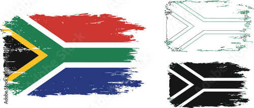 South africa flag vector grunge style illustration with national colors and outline design set editable