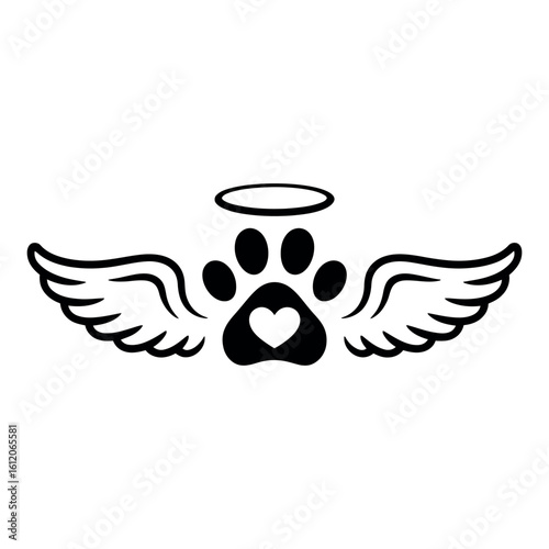 Black paw print with wings and halo dog paw cat paw