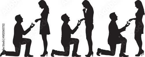Man proposing to woman silhouette in sequence