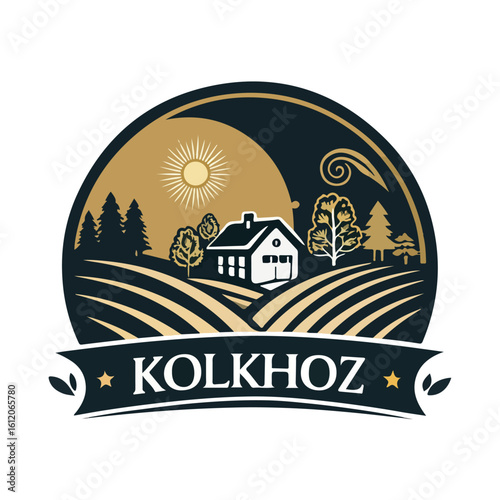 Kolkhoz gradient black and gold logo design silhouette vector on white background.01