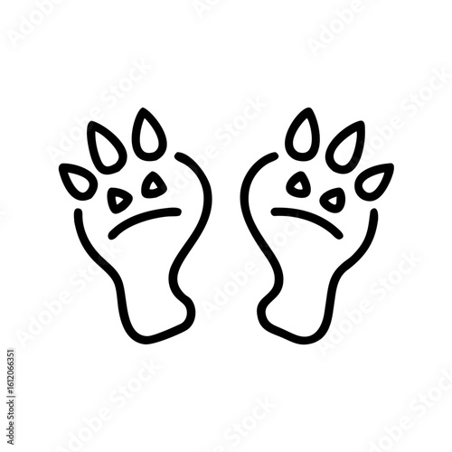 Funny monster footprints in simple line art style on white backgroundg, transparent background, vector, icon    
