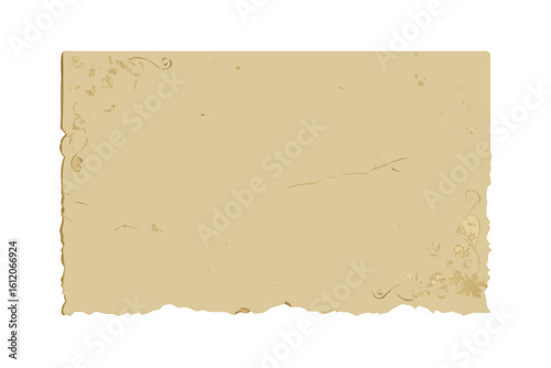 Aged parchment paper with torn edges and decorative floral accents