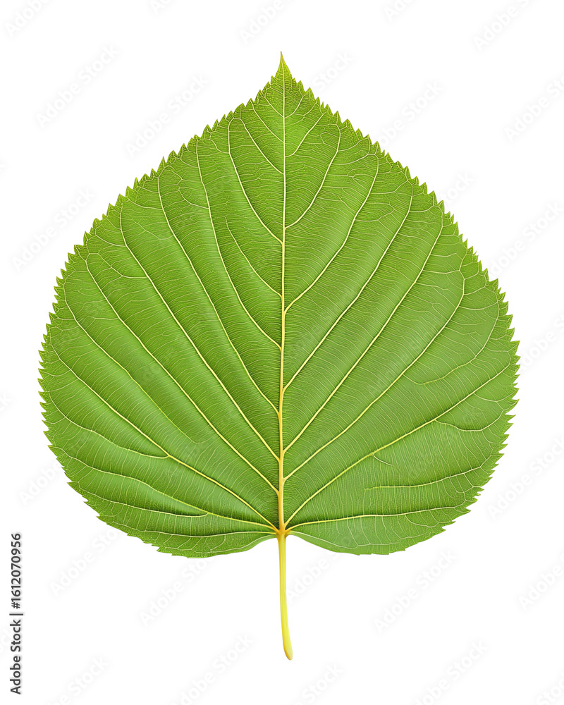 Fototapeta premium Isolated transparent A close-up view of a vibrant green leaf showcasing intricate vein patterns and details. PNG die-cut element for advertising