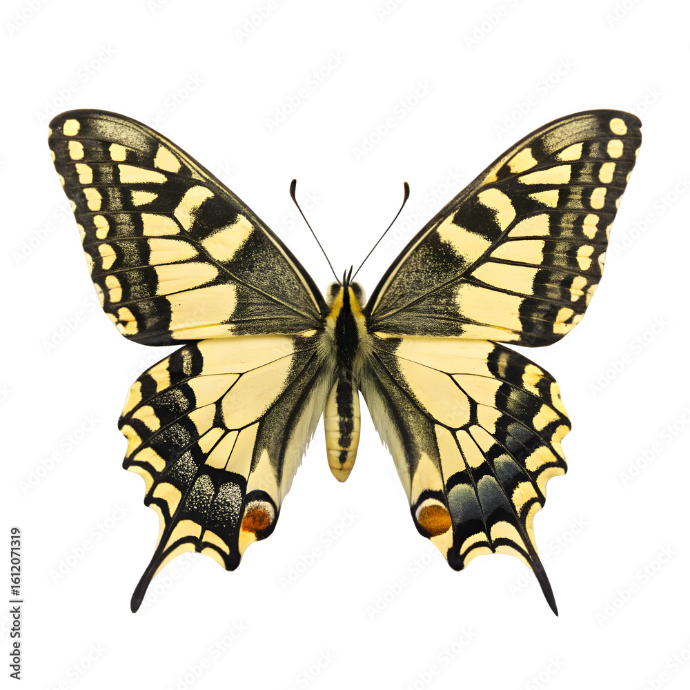 Obraz premium Delicate Swallowtail Butterfly (Papilio Machaon) with Yellow and Black Wings