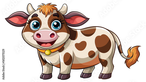 very Beautiful  close up Funny farm animal cartoon illustration of a cute dairy cow isolated on white white background 