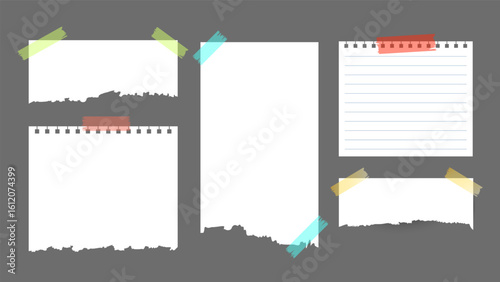 Sticky Notes and Labels Collection with pin and post it, on gray background, Notepaper meeting reminder, Flat Modern design , illustration Vector EPS 10