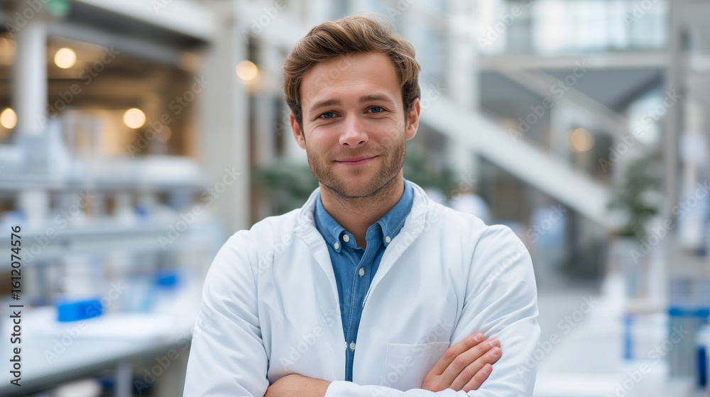 Fototapeta premium Confident Young Principal Investigator in Bright Open Laboratory