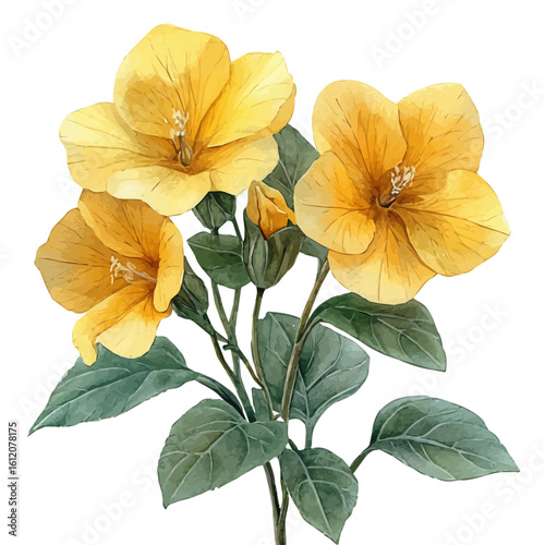 Tropaeolum Flower, watercolor painting vector, isolated on a white background.