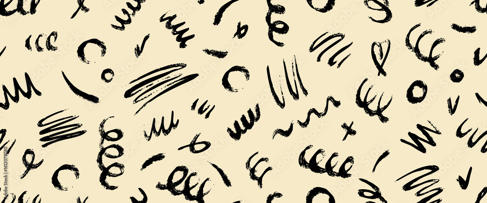 Obraz premium Creative minimalist hand draw Abstract art grunge seamless pattern with black stroke abstract background,