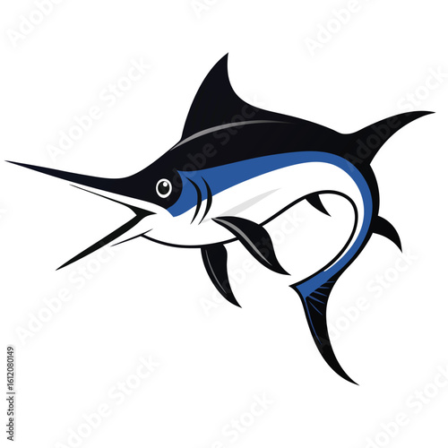 Black and blue swordfish silhouette isolated on white