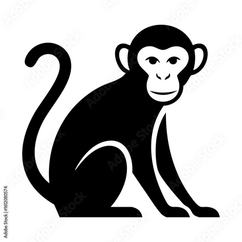 Black Geometric Monkey Silhouette Vector Simple - Minimalist Primate Animal Icon