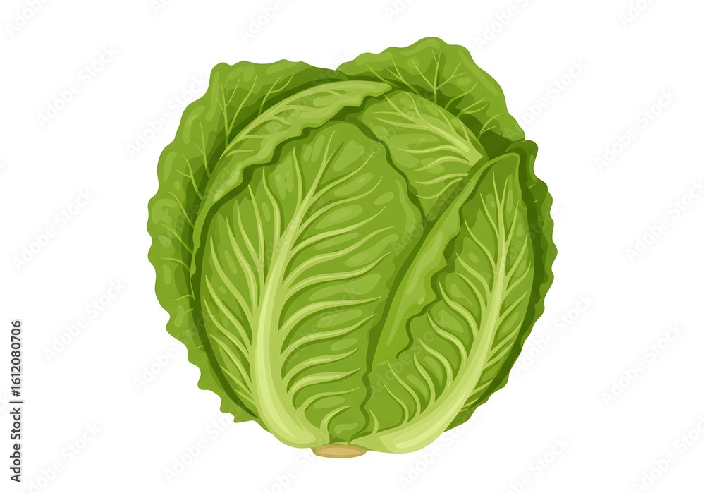 Fototapeta premium A single head of green cabbage with visible leaf veins isolated on a white plain background image