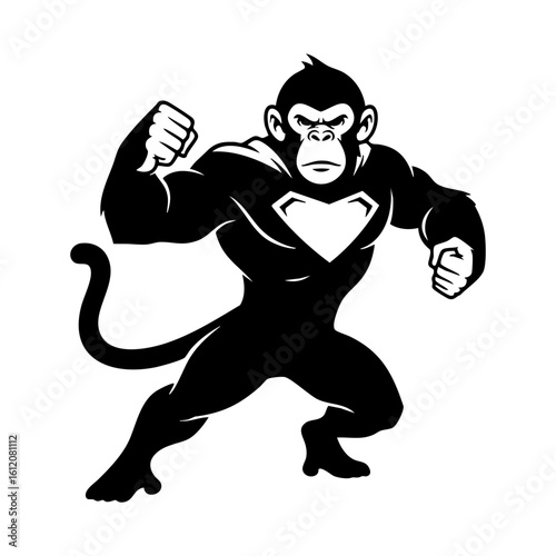 Black Monkey Mascot Silhouette Vector Action Hero - Dynamic Corporate Primate Icon