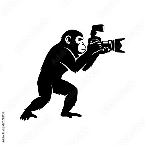 Black Photographer Monkey Silhouette Vector Camera Shooting - Professional Photography Primate Icon
