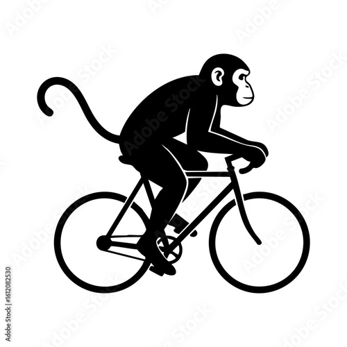 Black Cycling Monkey Silhouette Vector Bicycle Riding - Transportation Primate Animal Icon