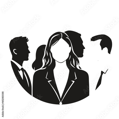 A black vector silhouette illustration of a couple's heads and shoulders in profile, featuring a woman with flowing hair, embodying love and beauty